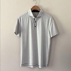 Lululemon Shirt Mens Medium Gray Striped Golf Short Sleeve